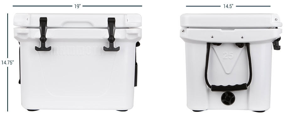white ranger 25 front and side view with dimensions