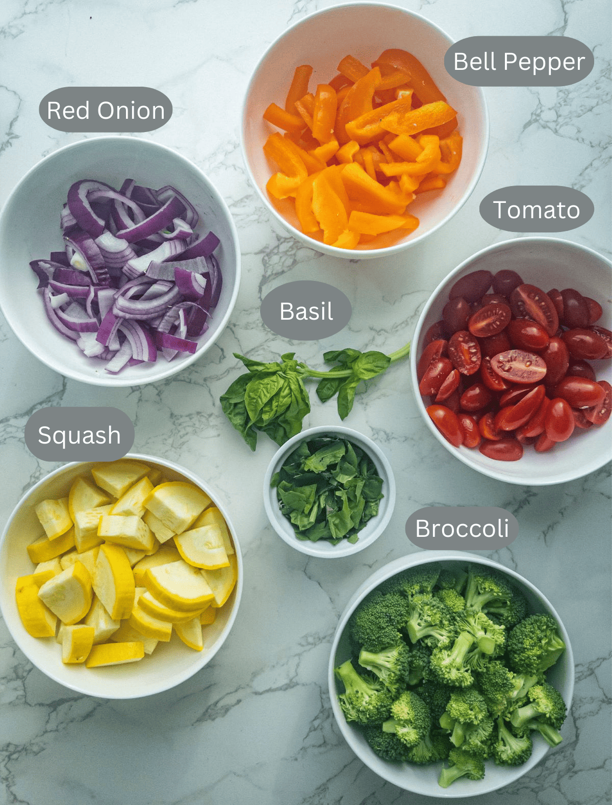 Vegetable and herb ingredients for the dish
