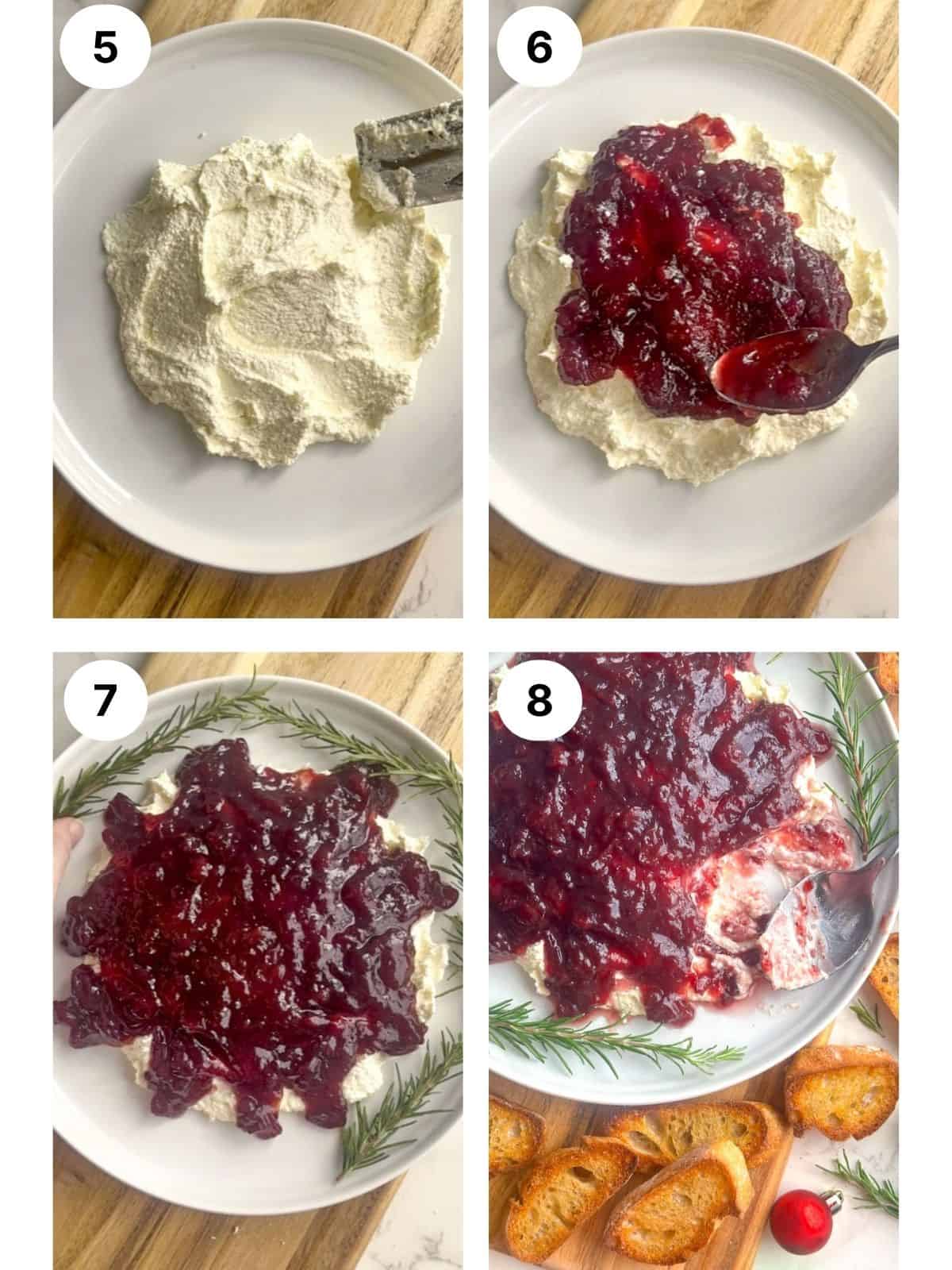 Process photos for recipe steps 5 through 8.