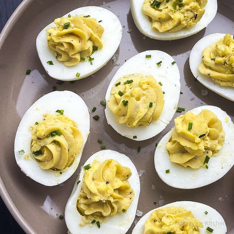 Truffled Deviled Eggs with Black Truffle Oil & Fresh Chives