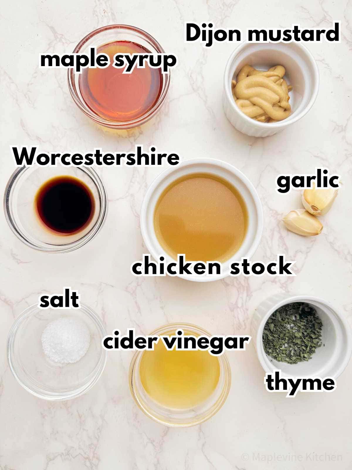 Ingredients for maple Dijon pan sauce.