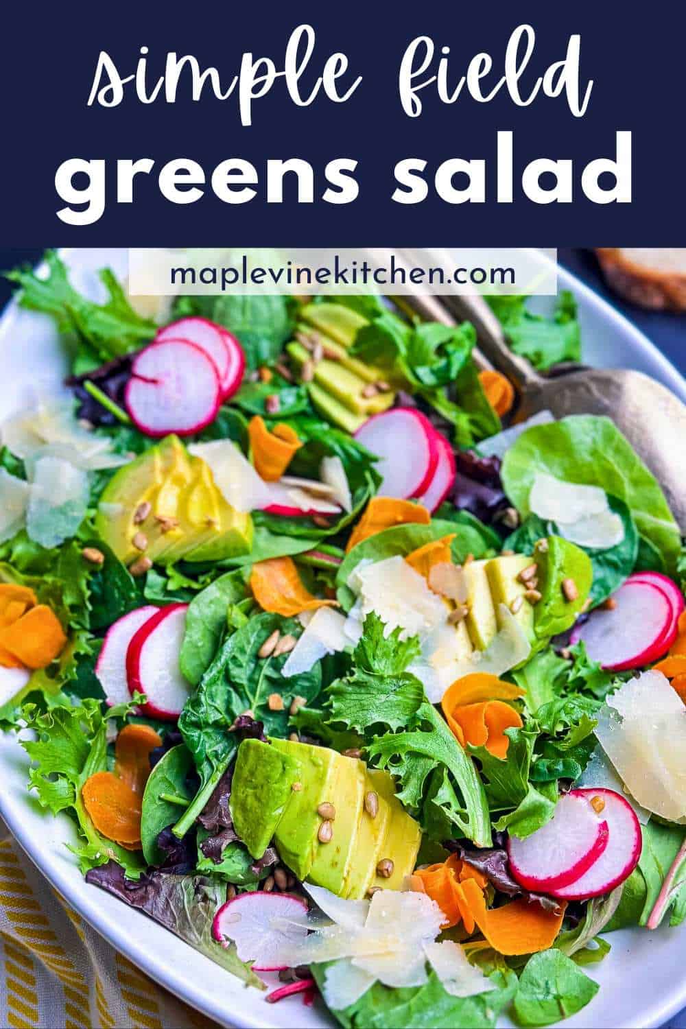 Simple field greens salad on a white plate.