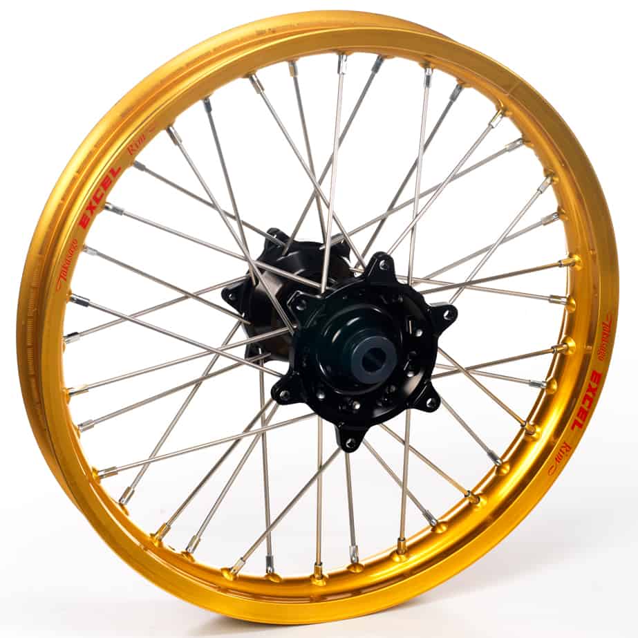 Haan Wheels, Komplett Hjul SM, 3,5, 17", FRAM, GULD SVART, KTM 03-15 450 EXC-F, 03-14 450 SX-F, 03-15 250 EXC/250 EXC-F, 03-14 250 SX/250 SX-F, 10-15 350 EXC-F, 10-14 350 SX-F, 03-15 125 EXC/300 EXC, 03-14 125 SX, 04-15 200 EXC, 03 200 EXC, 03-04 200 SX,