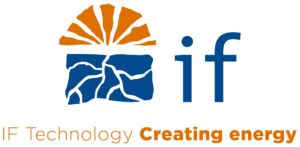 Logo van IF Technology met een oranje zon en blauwe bergen en water, tekst 'if' en 'Creating energy' onderaan.