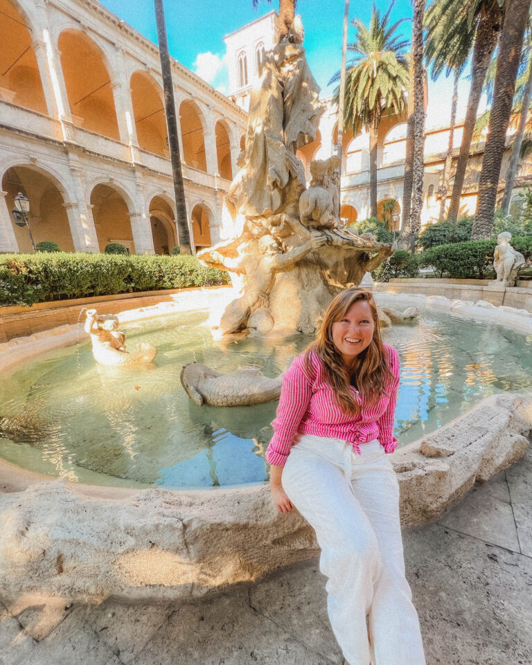 This was a hidden gem we wandered into in Rome, and it was free from crowds! This garden was surrounded by a Roman, two story arcade building in light stone. You'll find a large fountain with sculptures in the center.
