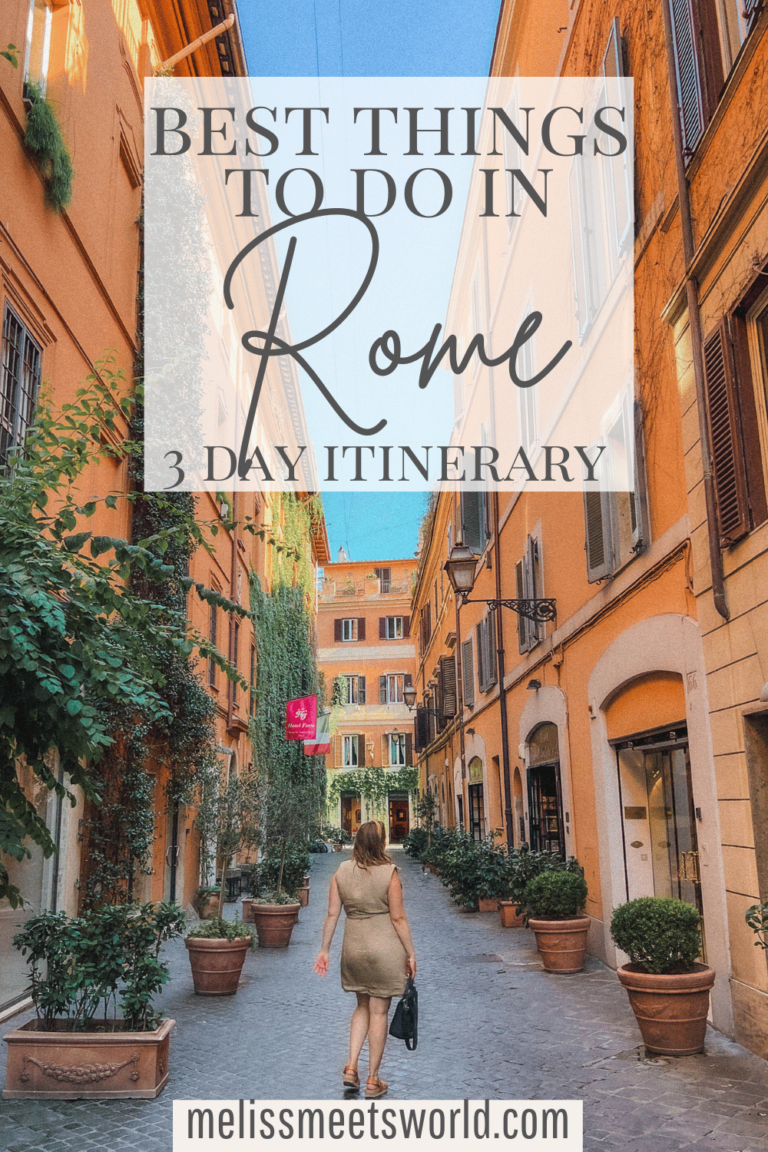 Whether you're spending 3 days in Rome Italy or even longer like 5 days in Rome, here's all the best things to see and do in Rome including getting lost in its neighborhoods. This one near the Villa Borghese neighborhood was surrounded by orange facades with blue shutters and foliage extending down the three to four story buildings.