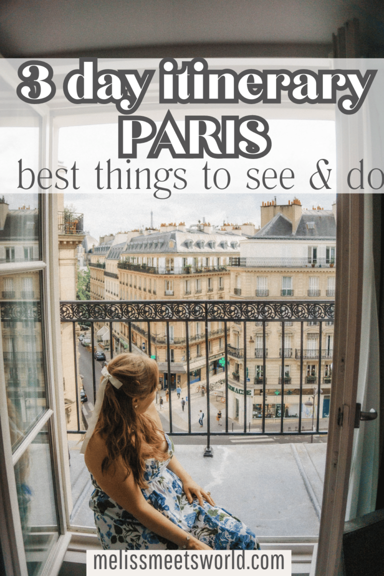 Paris is one of the most beautiful cities in the world, and for good reason! Here's the only Paris in three days itinerary you'll need! When planning your itinerary I highly recommend this beautiful hotel Le 12 Hotel. Make sure to book one of their few rooms with a corner balcony, and you can easily step outside of these floor to ceiling glass doors and around your room to be greeted with the beautiful neighborhood beyond. From this view you'll also be able to see the Eiffel Tower in the distance!