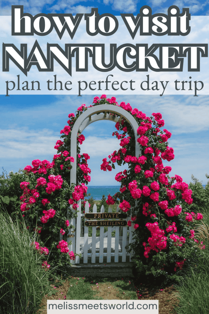 Here's a beautiful view of the ocean from one of Sconset's neighborhoods, with the most beautiful white trellis with pink, cascading roses falling in front and on the sides of it.