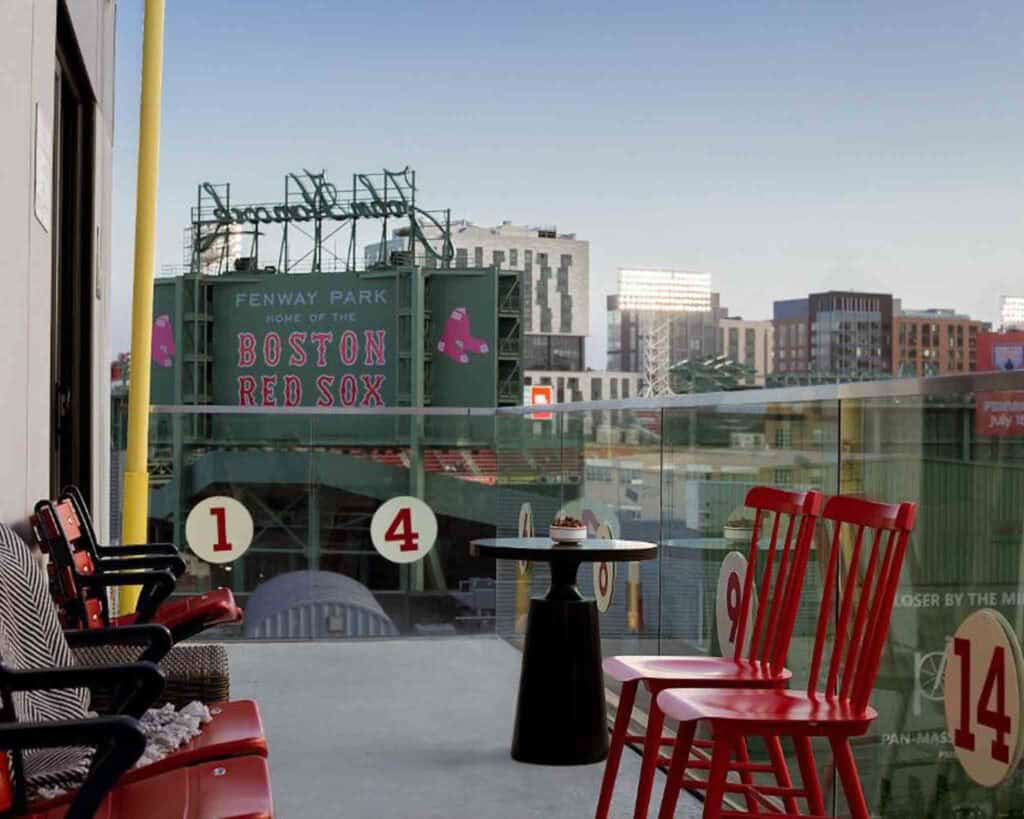Hotel Commonwealth is one of the best hotels in Fenway. Their rooftop terrace shown here is probably one of their best features as it overlooks Fenway Park!