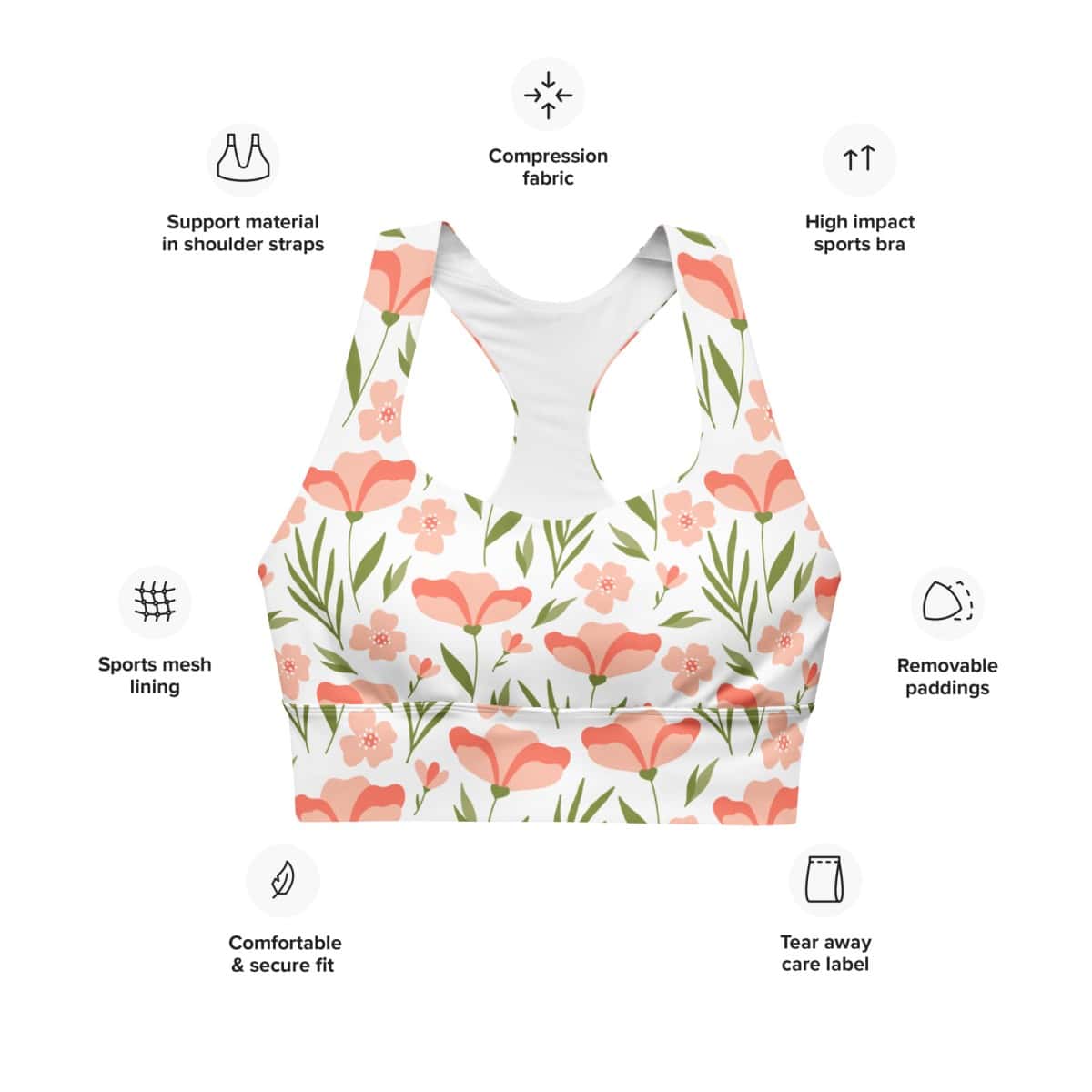 Poppies | All-Over Print Recycled Longline Sports Bra