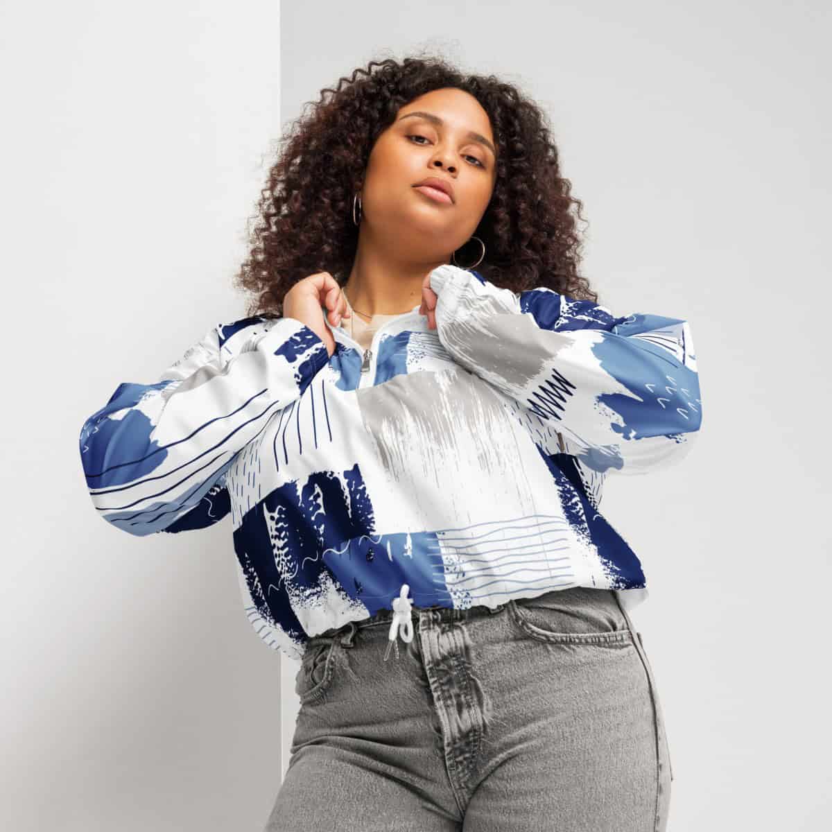 Blue Abstract | Women’s cropped windbreaker
