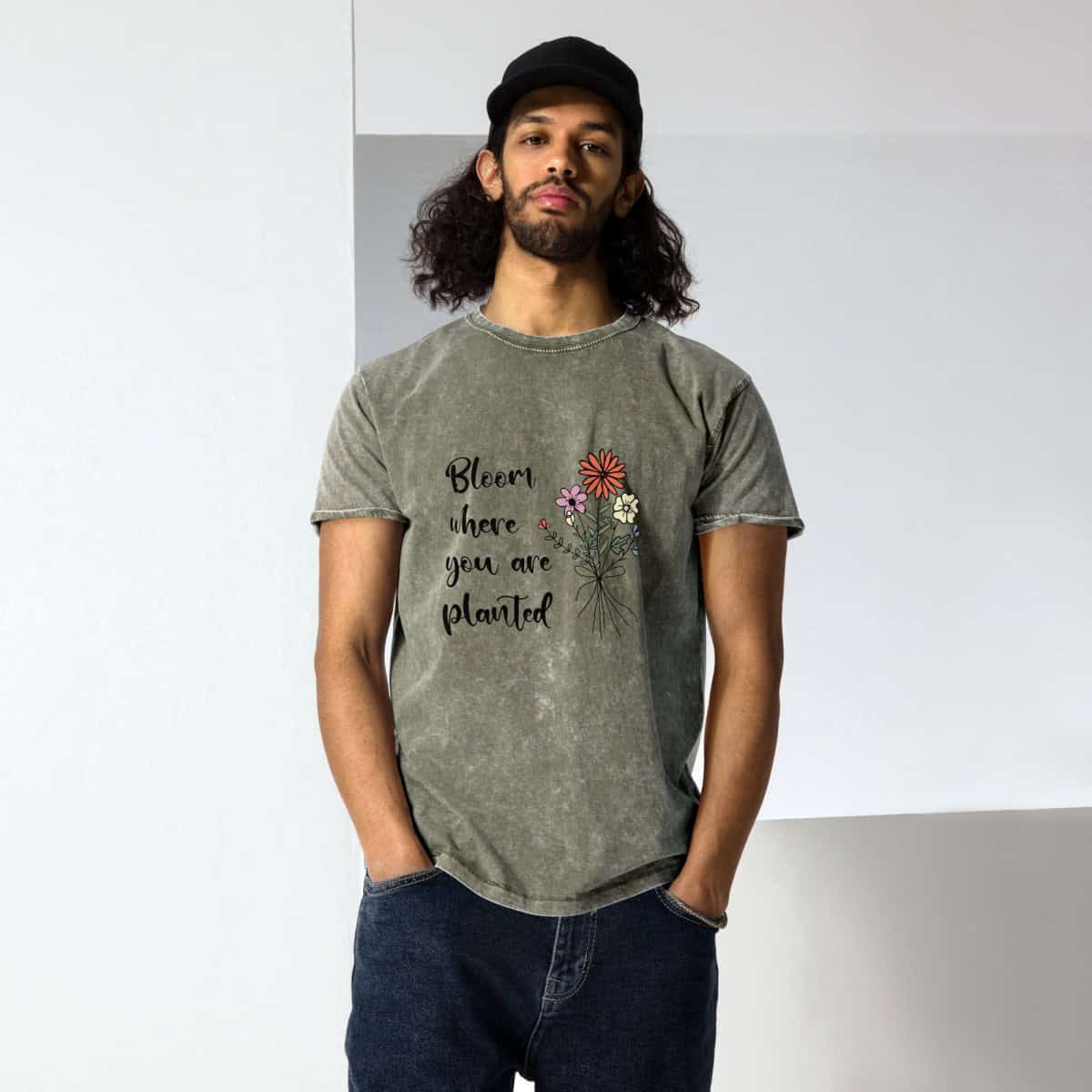 Bloom where you are planted | Denim T-Shirt