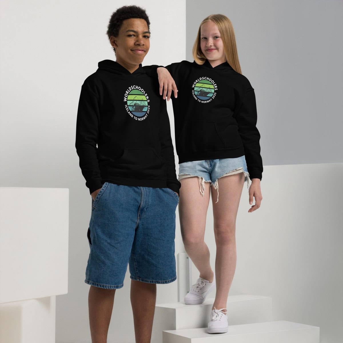 Youth heavy blend hoodie | White Font | Iceland
