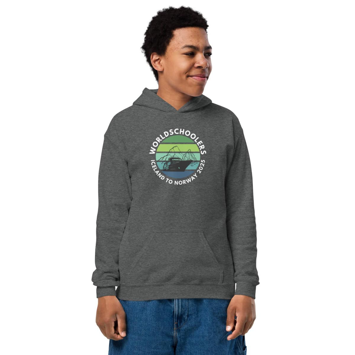 Youth heavy blend hoodie | White Font | Iceland