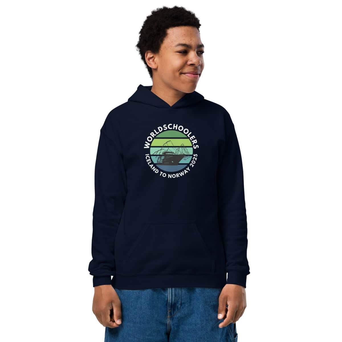 Youth heavy blend hoodie | White Font | Iceland