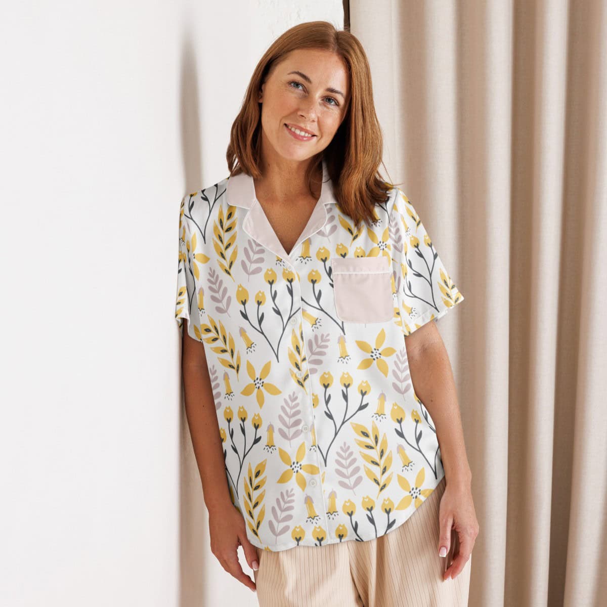 Yellow Flowers - Women’s short sleeve pajama top