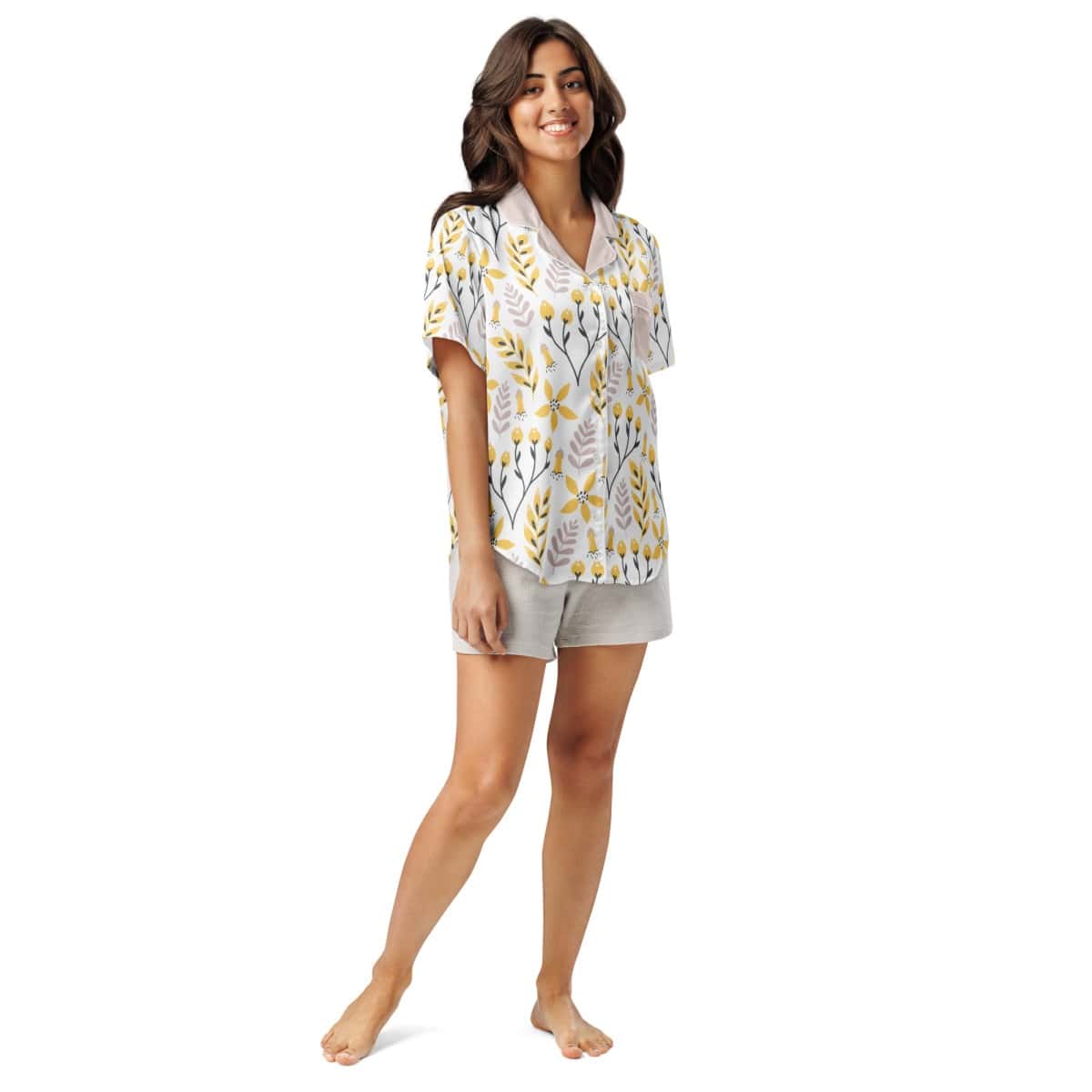 Yellow Flowers - Women’s short sleeve pajama top