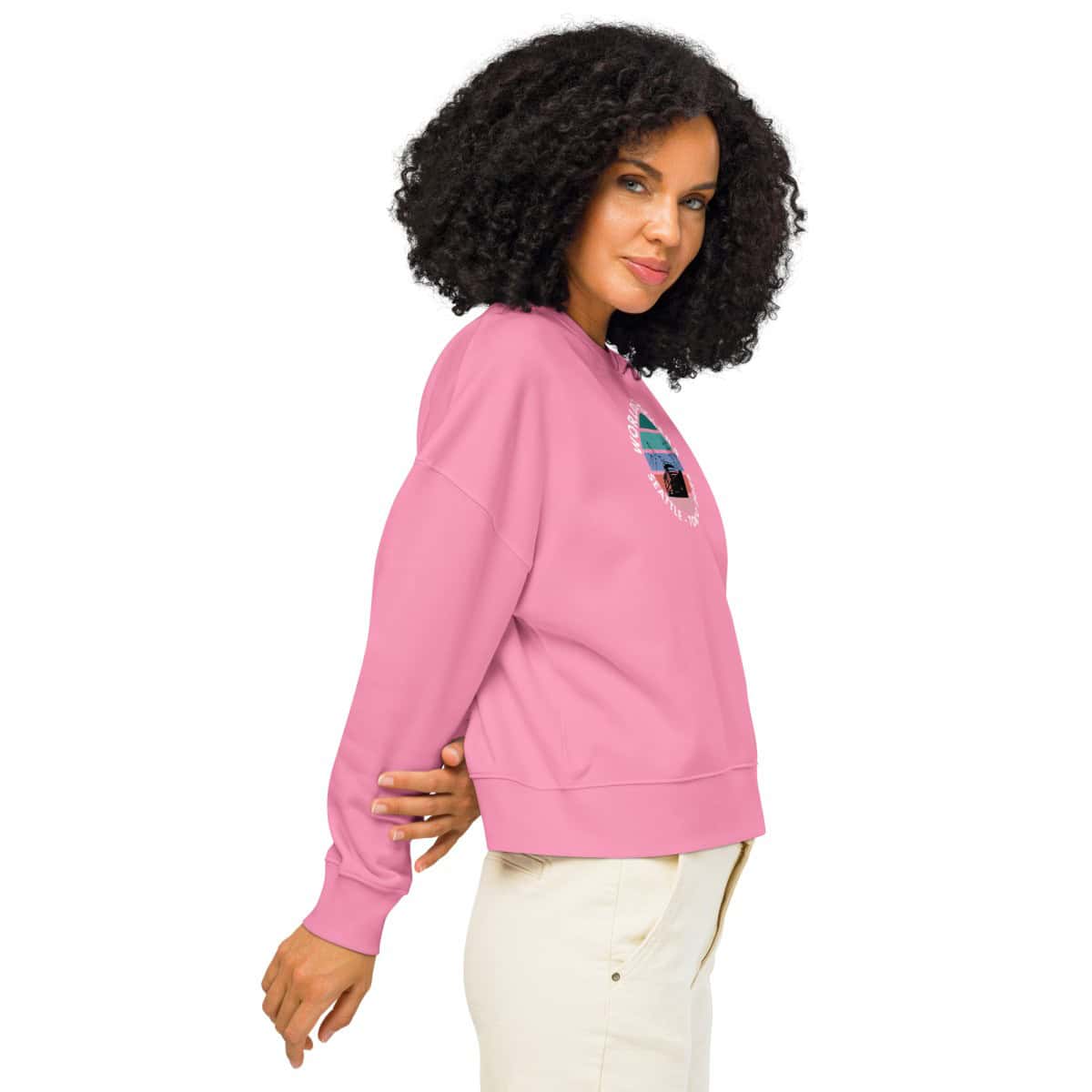 Women’s organic crew neck sweatshirt | White font | Seattle-Tokyo