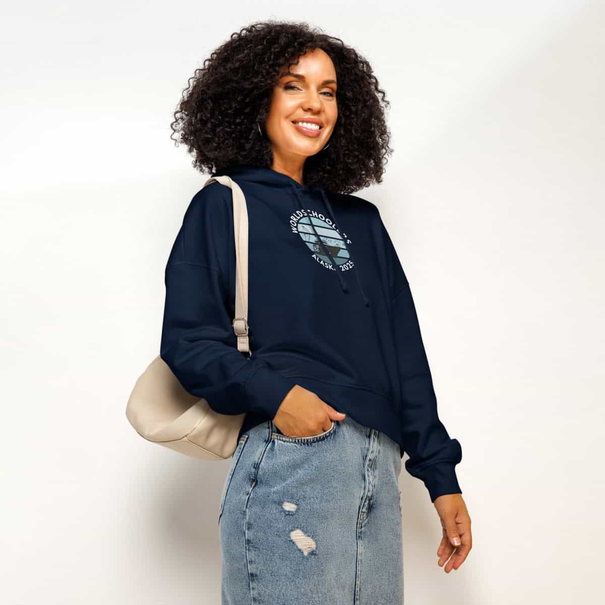 Women’s organic mid-weight hoodie | White Font | Alaska