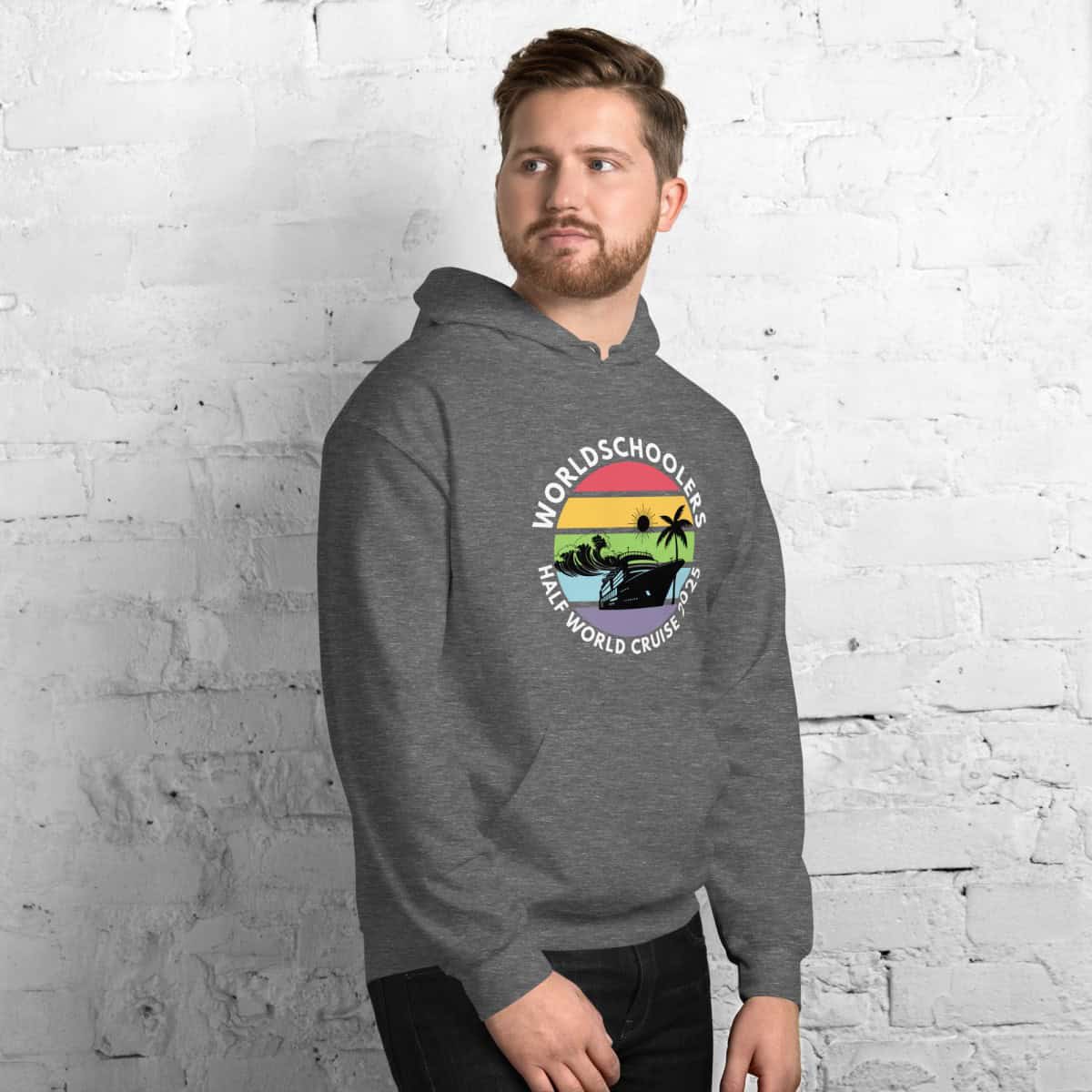 Unisex Hoodie | White Font | Half World Cruise 2025