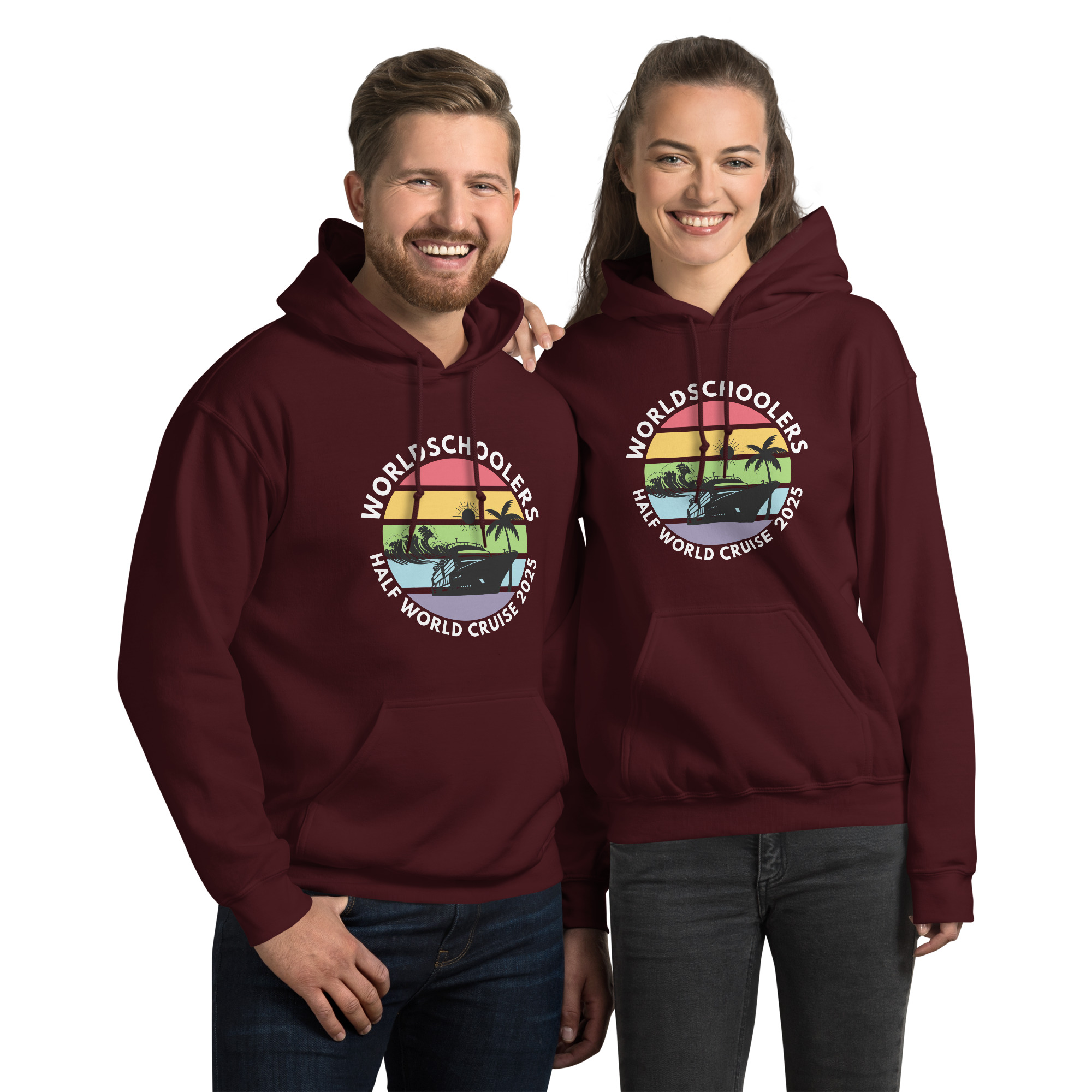 Unisex Hoodie | White Font | Half World Cruise 2025