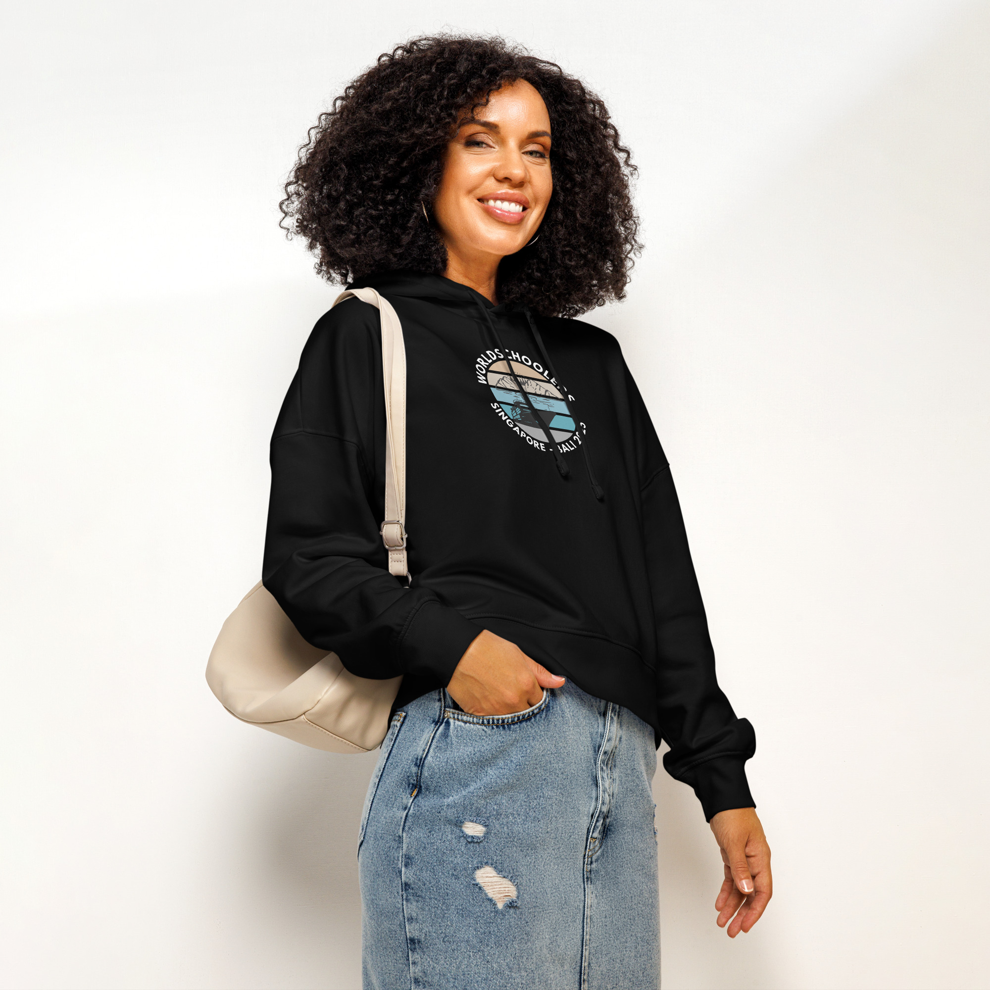 Women’s Organic Hoodie | White Font | Singapore - Bali 2025