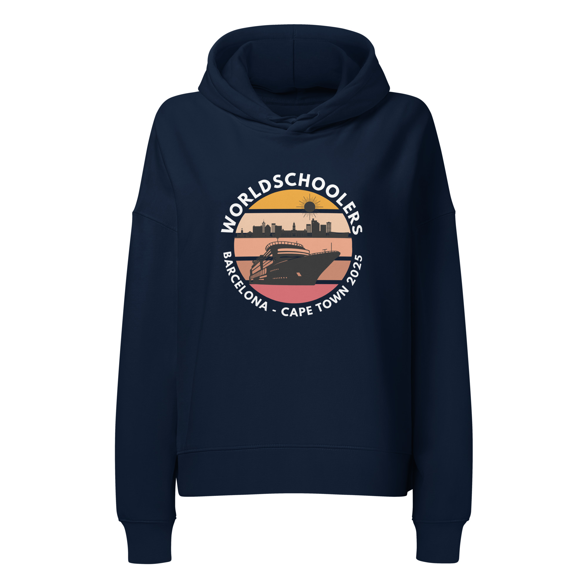Women’s Organic Hoodie | White Font | Barcelona - Cape Town 2025