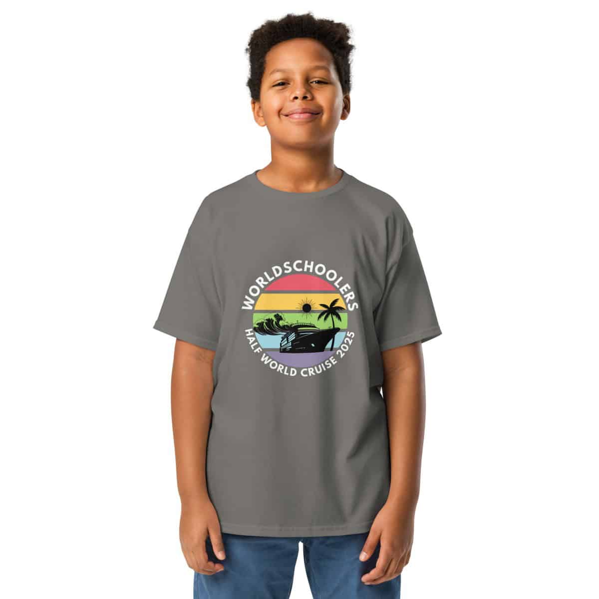 Youth Classic Tee | White Font | Half World Cruise 2025