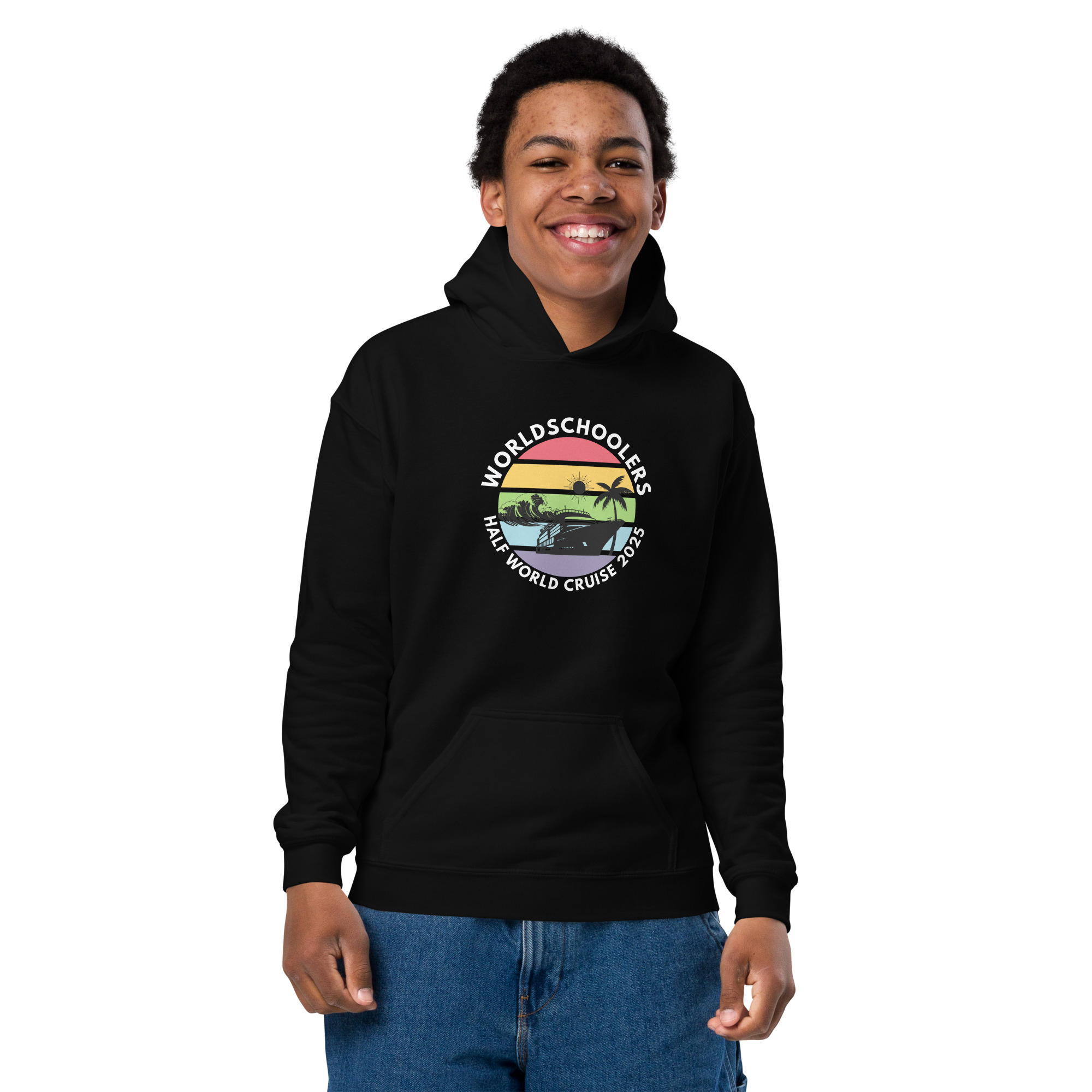 Youth Heavy Blend Hoodie | White Font | Half World Cruise 2025