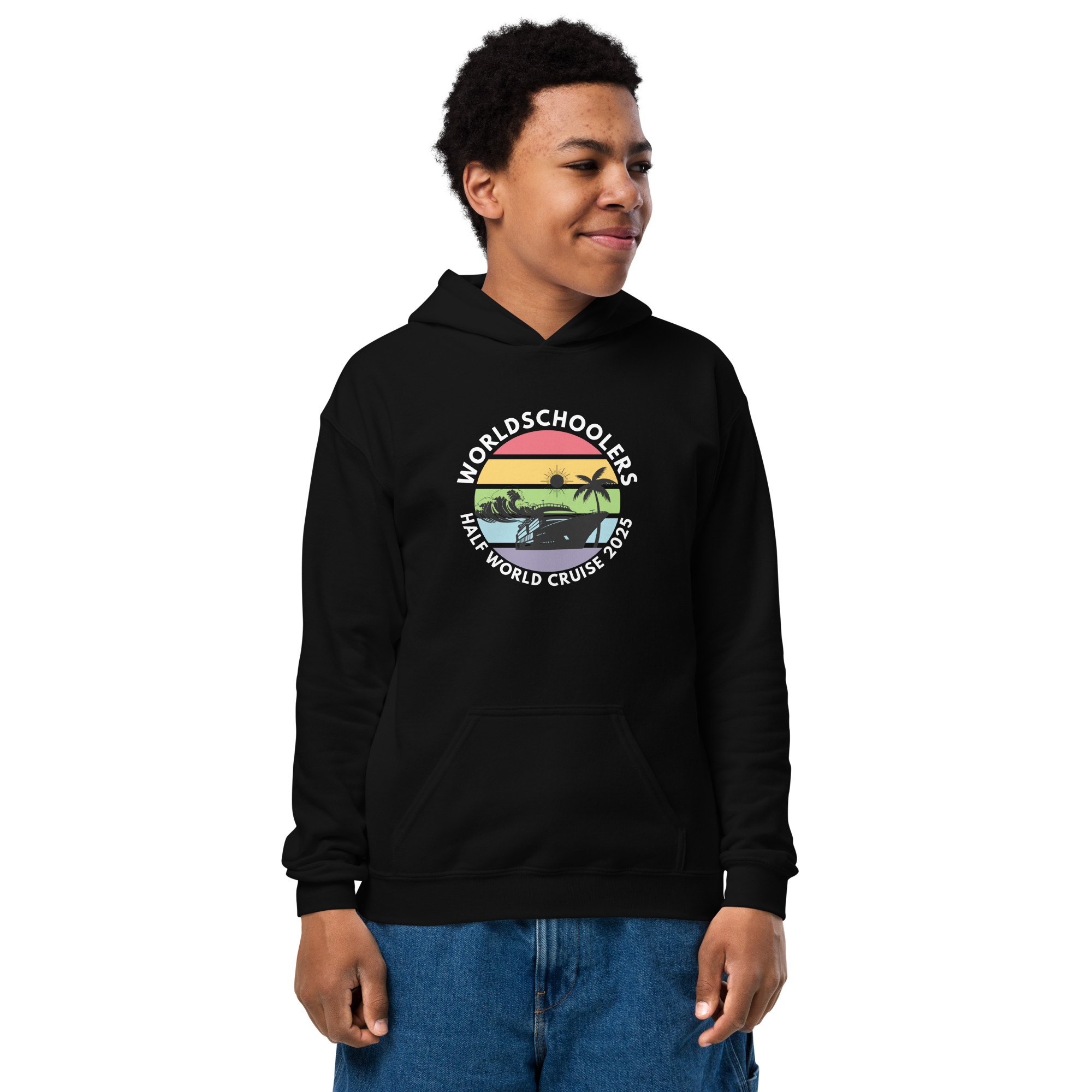 Youth Heavy Blend Hoodie | White Font | Half World Cruise 2025