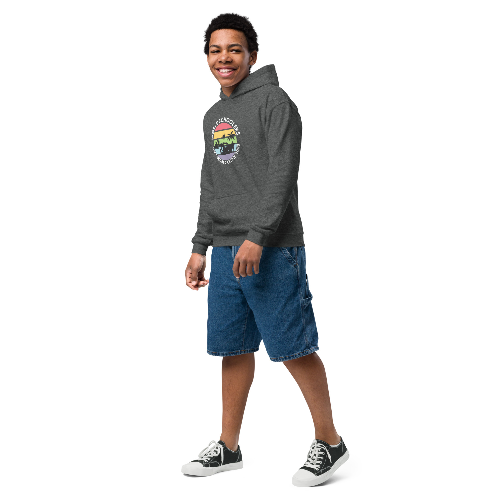 Youth Heavy Blend Hoodie | White Font | Half World Cruise 2025