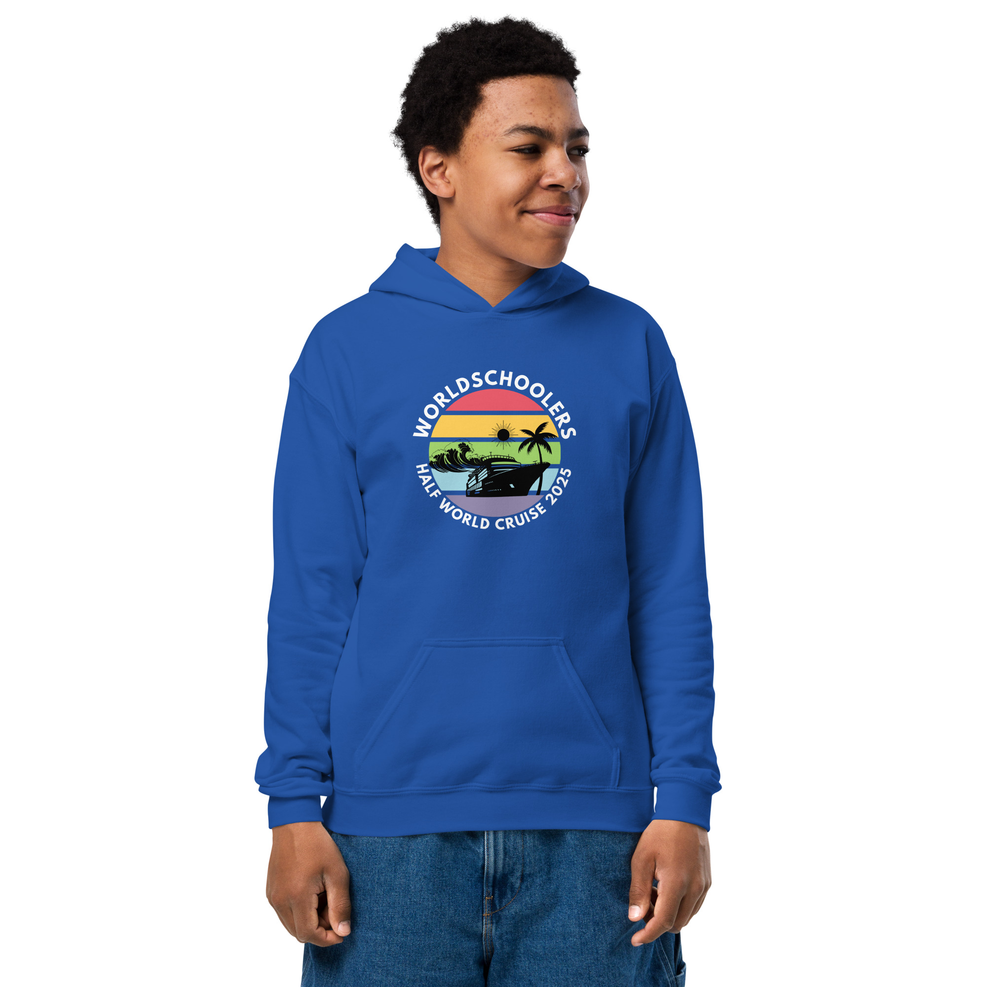 Youth Heavy Blend Hoodie | White Font | Half World Cruise 2025