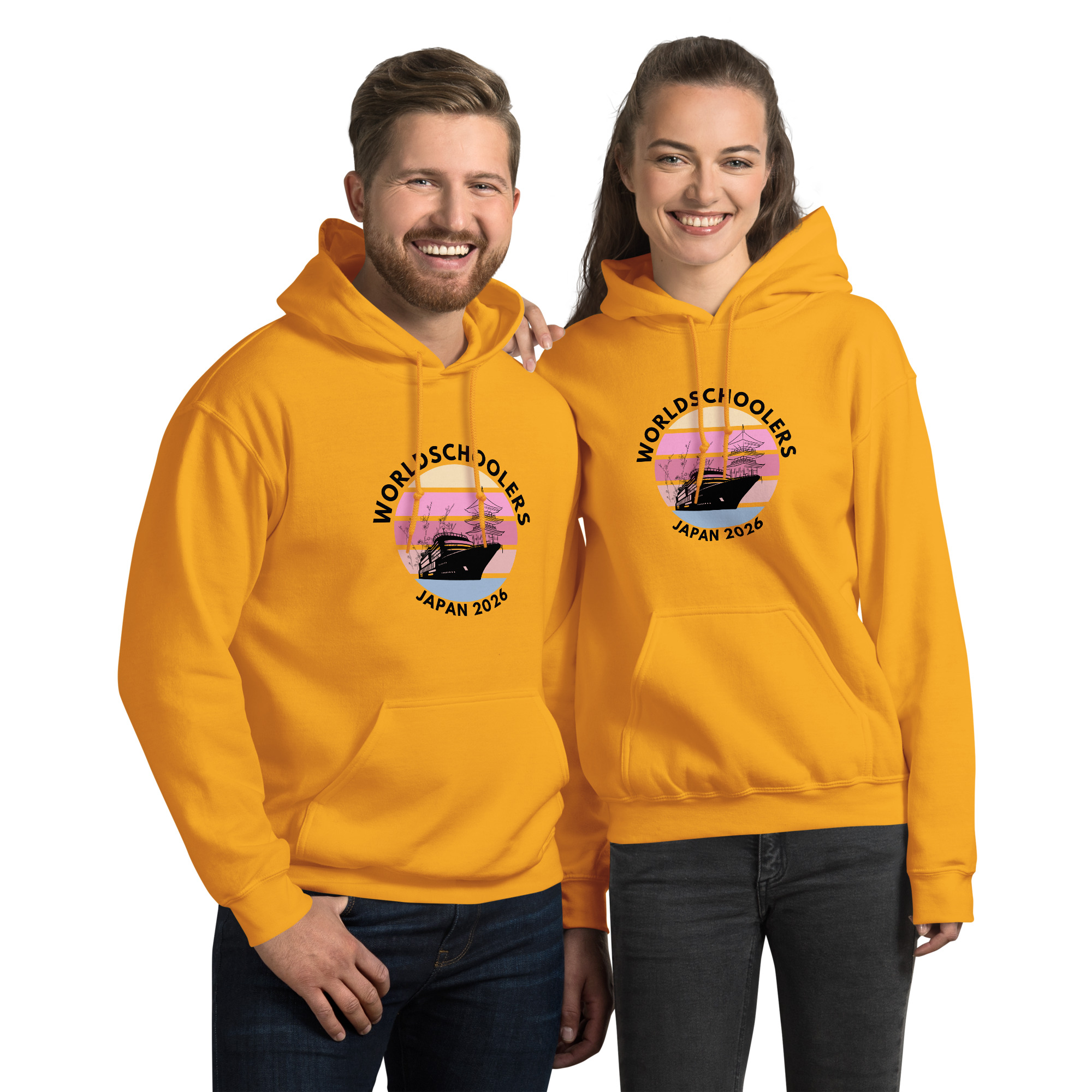 Unisex yellow hoodies featuring Melody Lane graphic design with Japan 2026 theme, perfect for casual wear and fans of unique graphic tees.