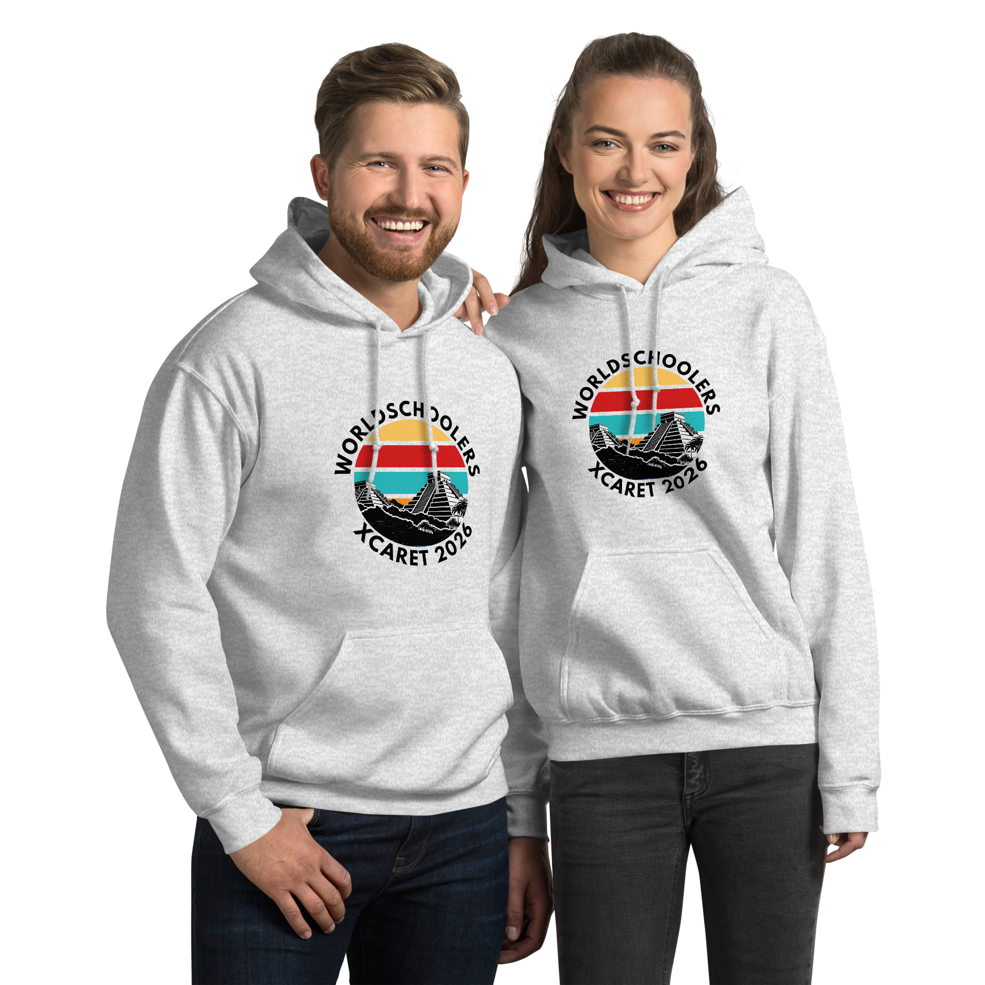 Unisex hoodie featuring Xcaret 2026 design, perfect for travel enthusiasts and fans of Melody Lane graphic tees. Comfortable, stylish, and ideal for casual wear.