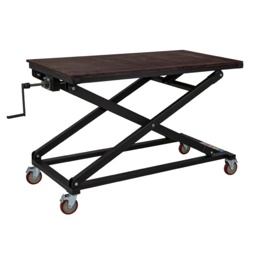 Podnośnik nożycowy na kółkach, wytrzymały do 250 kg, idealny do warsztatu. Solidne wykonanie, nowoczesny design, Metal-Serwis.