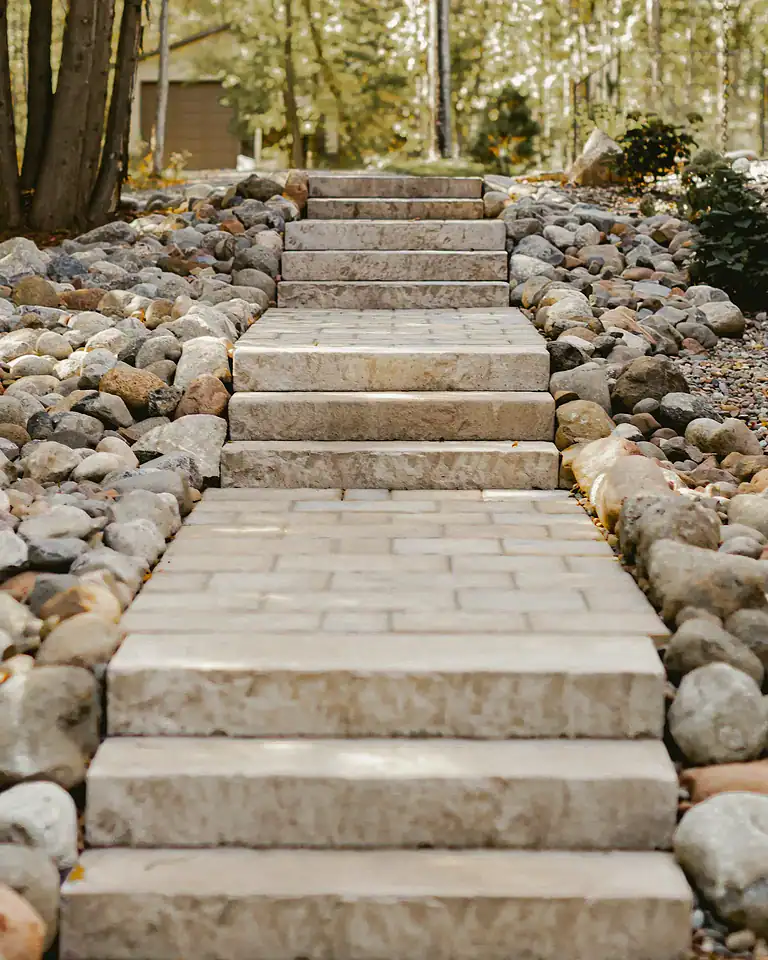 Paver Stairway and Natural Rock Landscape