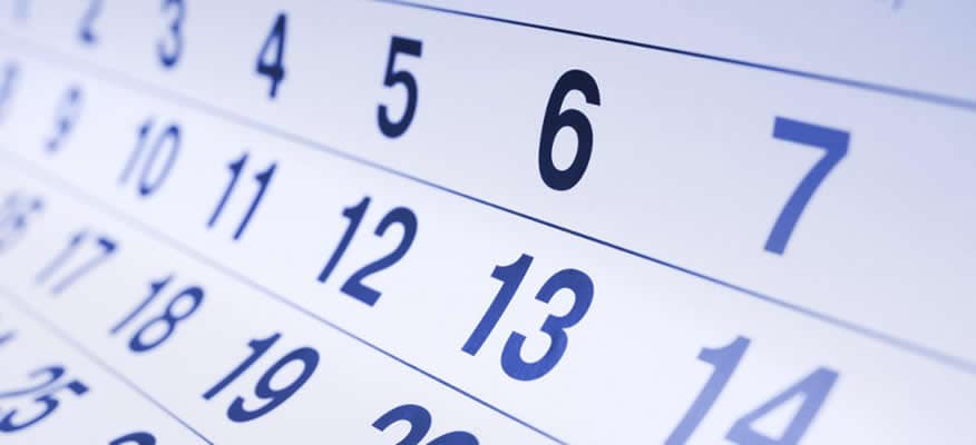 A close up of a calendar on a white background.
