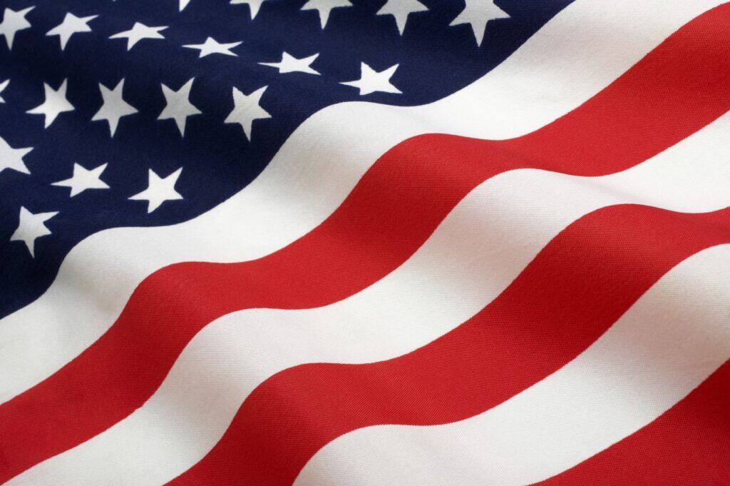 A close up image of an american flag.