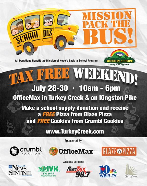 A flyer for the mission bus packing the bus.
