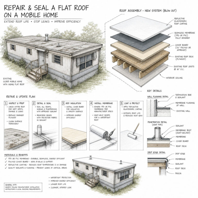 repair and seal a flat roof on a mobile home 768x768
