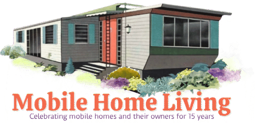 vintage mobile home with text Mobile Home Living