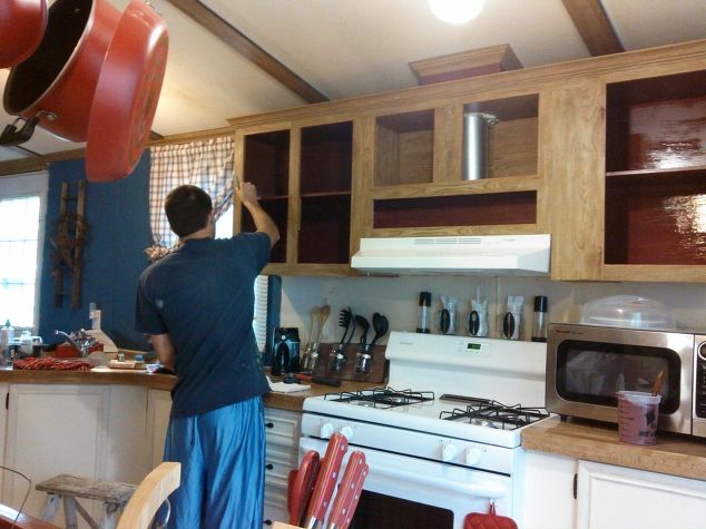 farmhouse kitchen makeover-painting-upper-cabinet-interiors