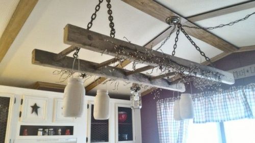 old-barn-ladder-turned-into-chandelier-mobile-home-gets-rustic-farmhouse-kitchen-makeover