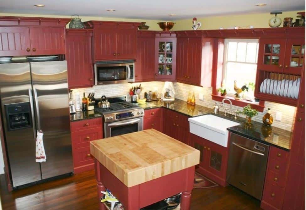red-kitchen-cabinets-2 red kitchen cabinets farmhouse look