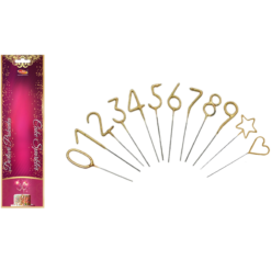 Goldene Wunderkerzen Mix aus Zahlen/Herz/Stern