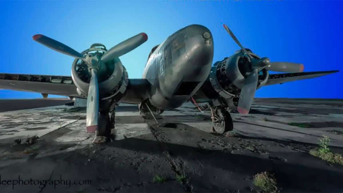 A photograph of an abandoned airplane by Ken Lee, whose work will be on display in Goffs through December. — From promotional flyer
