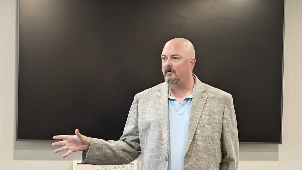 Drew Mercy, executive director of AV EDGE addressed attendees at the Sept. 17 meeting of the East Kern Economic Alliance in Lake Isabella.