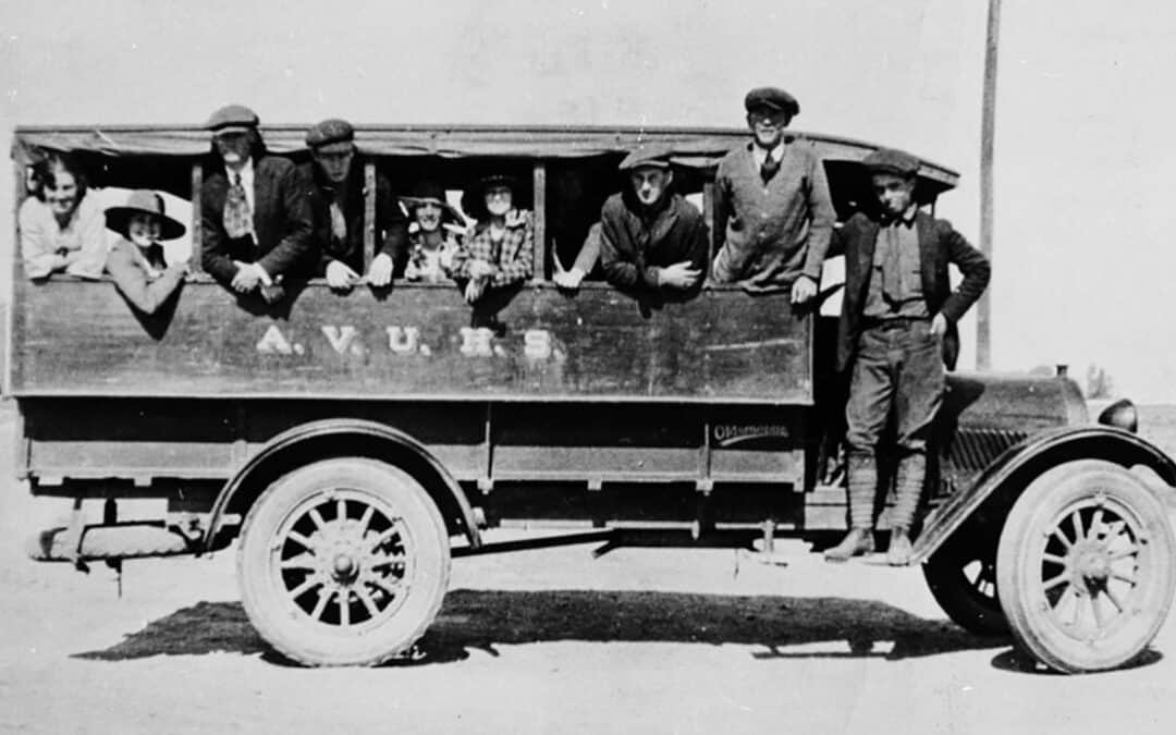 Old Mojave: An early school bus in the Antelope Valley