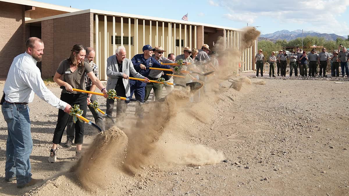Representatives from U.S. Congress, Timbisha Shoshone Tribe, Inyo County, the National Park Service, U.S. Public Health Service, Death Valley Conservancy, Xanterra, and companies involved in the project ceremonially broke ground on October 21.