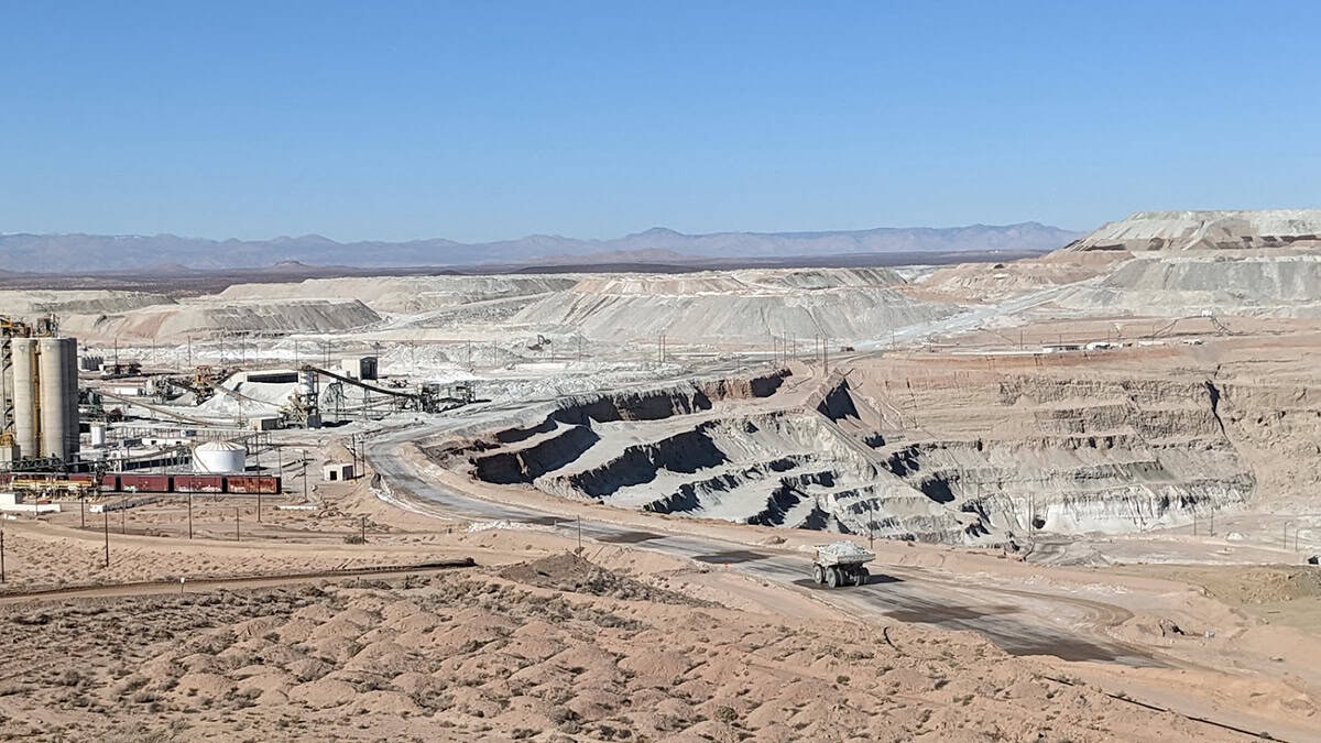 A haul truck makes its way along a road at Rio Tinto's U.S. Borax mine at Boron in January 2022.